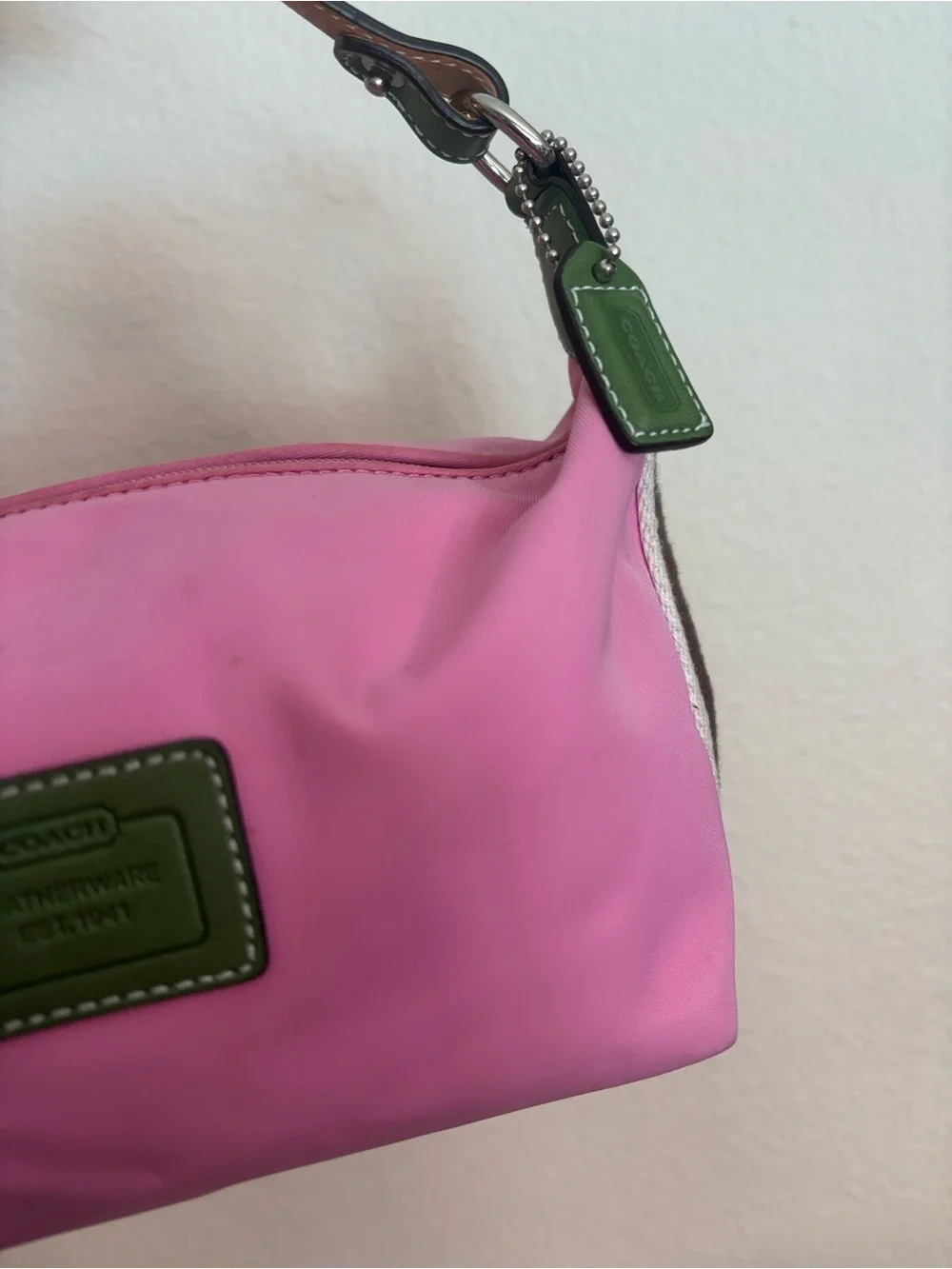 COACH Pink Mini Shoulder Bag with Green Trim